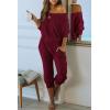 imagePRETTYGARDEN Womens 2 Piece Ribbed Tracksuit Outfits Off Shoulder Long Sleeve Pullover Lounge Pants with PocketsWine Red