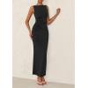 imagePRETTYGARDEN Womens 2025 Summer Semi Formal Midi Dresses Sleeveless Ruched Bodycon Long Elegant Cocktail Wedding Guest DressBlack