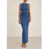 imagePRETTYGARDEN Womens 2025 Summer Semi Formal Midi Dresses Sleeveless Ruched Bodycon Long Elegant Cocktail Wedding Guest DressDark Blue