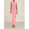 imagePRETTYGARDEN Womens 2025 Summer Semi Formal Midi Dresses Sleeveless Ruched Bodycon Long Elegant Cocktail Wedding Guest DressPink