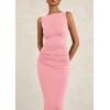 imagePRETTYGARDEN Womens 2025 Summer Semi Formal Midi Dresses Sleeveless Ruched Bodycon Long Elegant Cocktail Wedding Guest DressPink