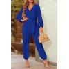 imagePRETTYGARDEN Womens Spring Fall Jumpsuits Casual Dressy One Piece Outfits V Neck Long Sleeve Belt Pockets Long Pants RomperRoyal Blue