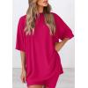 imagePRETTYGARDEN Womens Two Piece Lounge Set 2025 Summer Casual Oversized Shirts Biker Shorts Matching Airport Travel OutfitRose Red