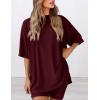 imagePRETTYGARDEN Womens Two Piece Lounge Set 2025 Summer Casual Oversized Shirts Biker Shorts Matching Airport Travel OutfitWine Red