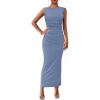 imagePRETTYGARDEN Womens 2025 Summer Semi Formal Midi Dresses Sleeveless Ruched Bodycon Long Elegant Cocktail Wedding Guest DressGrey Blue