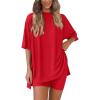 imagePRETTYGARDEN Womens Two Piece Lounge Set 2025 Summer Casual Oversized Shirts Biker Shorts Matching Airport Travel OutfitRed