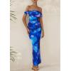 imagePRETTYGARDEN Womens Ruched Bodycon Maxi Dress 2025 Summer Off Shoulder Floral Mesh Cocktail Party Fitted DressesBlue Floral
