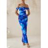 imagePRETTYGARDEN Womens Ruched Bodycon Maxi Dress 2025 Summer Off Shoulder Floral Mesh Cocktail Party Fitted DressesBlue Floral