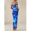 imagePRETTYGARDEN Womens Ruched Bodycon Maxi Dress 2025 Summer Off Shoulder Floral Mesh Cocktail Party Fitted DressesBlue Floral