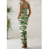 imagePRETTYGARDEN Womens Ruched Bodycon Maxi Dress 2025 Summer Off Shoulder Floral Mesh Cocktail Party Fitted DressesDark Army Green Floral
