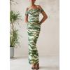 imagePRETTYGARDEN Womens Ruched Bodycon Maxi Dress 2025 Summer Off Shoulder Floral Mesh Cocktail Party Fitted DressesDark Army Green Floral