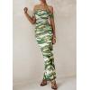 imagePRETTYGARDEN Womens Ruched Bodycon Maxi Dress 2025 Summer Off Shoulder Floral Mesh Cocktail Party Fitted DressesDark Army Green Floral