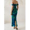 imagePRETTYGARDEN Womens Ruched Bodycon Maxi Dress 2025 Summer Off Shoulder Floral Mesh Cocktail Party Fitted DressesGreen Floral