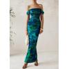 imagePRETTYGARDEN Womens Ruched Bodycon Maxi Dress 2025 Summer Off Shoulder Floral Mesh Cocktail Party Fitted DressesGreen Floral