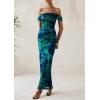 imagePRETTYGARDEN Womens Ruched Bodycon Maxi Dress 2025 Summer Off Shoulder Floral Mesh Cocktail Party Fitted DressesGreen Floral