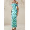 imagePRETTYGARDEN Womens Ruched Bodycon Maxi Dress 2025 Summer Off Shoulder Floral Mesh Cocktail Party Fitted DressesLight Green Daisy