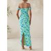 imagePRETTYGARDEN Womens Ruched Bodycon Maxi Dress 2025 Summer Off Shoulder Floral Mesh Cocktail Party Fitted DressesLight Green Daisy