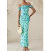 imagePRETTYGARDEN Womens Ruched Bodycon Maxi Dress 2025 Summer Off Shoulder Floral Mesh Cocktail Party Fitted DressesLight Green Daisy