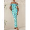 imagePRETTYGARDEN Womens Ruched Bodycon Maxi Dress 2025 Summer Off Shoulder Floral Mesh Cocktail Party Fitted DressesLight Green Daisy
