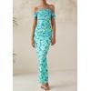 imagePRETTYGARDEN Womens Ruched Bodycon Maxi Dress 2025 Summer Off Shoulder Floral Mesh Cocktail Party Fitted DressesLight Green Daisy