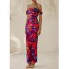 imagePRETTYGARDEN Womens Ruched Bodycon Maxi Dress 2025 Summer Off Shoulder Floral Mesh Cocktail Party Fitted DressesNavy Red Floral