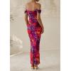 imagePRETTYGARDEN Womens Ruched Bodycon Maxi Dress 2025 Summer Off Shoulder Floral Mesh Cocktail Party Fitted DressesNavy Red Floral