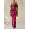 imagePRETTYGARDEN Womens Ruched Bodycon Maxi Dress 2025 Summer Off Shoulder Floral Mesh Cocktail Party Fitted DressesNavy Red Floral