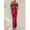 imagePRETTYGARDEN Womens Ruched Bodycon Maxi Dress 2025 Summer Off Shoulder Floral Mesh Cocktail Party Fitted DressesNavy Red Floral