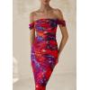 imagePRETTYGARDEN Womens Ruched Bodycon Maxi Dress 2025 Summer Off Shoulder Floral Mesh Cocktail Party Fitted DressesNavy Red Floral