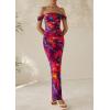 imagePRETTYGARDEN Womens Ruched Bodycon Maxi Dress 2025 Summer Off Shoulder Floral Mesh Cocktail Party Fitted DressesNavy Red Floral