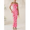 imagePRETTYGARDEN Womens Ruched Bodycon Maxi Dress 2025 Summer Off Shoulder Floral Mesh Cocktail Party Fitted DressesPink Daisy