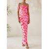 imagePRETTYGARDEN Womens Ruched Bodycon Maxi Dress 2025 Summer Off Shoulder Floral Mesh Cocktail Party Fitted DressesPink Daisy