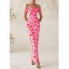 imagePRETTYGARDEN Womens Ruched Bodycon Maxi Dress 2025 Summer Off Shoulder Floral Mesh Cocktail Party Fitted DressesPink Daisy