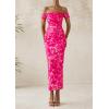 imagePRETTYGARDEN Womens Ruched Bodycon Maxi Dress 2025 Summer Off Shoulder Floral Mesh Cocktail Party Fitted DressesRose Red Floral