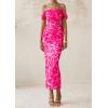 imagePRETTYGARDEN Womens Ruched Bodycon Maxi Dress 2025 Summer Off Shoulder Floral Mesh Cocktail Party Fitted DressesRose Red Floral
