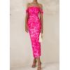 imagePRETTYGARDEN Womens Ruched Bodycon Maxi Dress 2025 Summer Off Shoulder Floral Mesh Cocktail Party Fitted DressesRose Red Floral