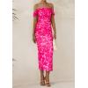 imagePRETTYGARDEN Womens Ruched Bodycon Maxi Dress 2025 Summer Off Shoulder Floral Mesh Cocktail Party Fitted DressesRose Red Floral