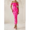 imagePRETTYGARDEN Womens Ruched Bodycon Maxi Dress 2025 Summer Off Shoulder Floral Mesh Cocktail Party Fitted DressesRose Red Floral