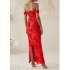 imagePRETTYGARDEN Womens Ruched Bodycon Maxi Dress 2025 Summer Off Shoulder Floral Mesh Cocktail Party Fitted DressesRust Red Floral
