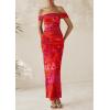 imagePRETTYGARDEN Womens Ruched Bodycon Maxi Dress 2025 Summer Off Shoulder Floral Mesh Cocktail Party Fitted DressesRust Red Floral