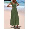 imagePRETTYGARDEN Womens Summer Square Neck Maxi Dresses Cap Sleeve Eyelet Smocked Tiered A Line Flowy Long Dress with PocketsArmy Green