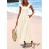 imagePRETTYGARDEN Womens Summer Square Neck Maxi Dresses Cap Sleeve Eyelet Smocked Tiered A Line Flowy Long Dress with PocketsBeige