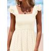 imagePRETTYGARDEN Womens Summer Square Neck Maxi Dresses Cap Sleeve Eyelet Smocked Tiered A Line Flowy Long Dress with PocketsBeige