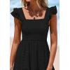 imagePRETTYGARDEN Womens Summer Square Neck Maxi Dresses Cap Sleeve Eyelet Smocked Tiered A Line Flowy Long Dress with PocketsBlack