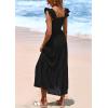 imagePRETTYGARDEN Womens Summer Square Neck Maxi Dresses Cap Sleeve Eyelet Smocked Tiered A Line Flowy Long Dress with PocketsBlack