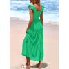 imagePRETTYGARDEN Womens Summer Square Neck Maxi Dresses Cap Sleeve Eyelet Smocked Tiered A Line Flowy Long Dress with PocketsGreen