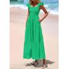 imagePRETTYGARDEN Womens Summer Square Neck Maxi Dresses Cap Sleeve Eyelet Smocked Tiered A Line Flowy Long Dress with PocketsGreen