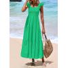 imagePRETTYGARDEN Womens Summer Square Neck Maxi Dresses Cap Sleeve Eyelet Smocked Tiered A Line Flowy Long Dress with PocketsGreen