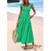 imagePRETTYGARDEN Womens Summer Square Neck Maxi Dresses Cap Sleeve Eyelet Smocked Tiered A Line Flowy Long Dress with PocketsGreen