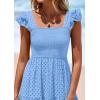 imagePRETTYGARDEN Womens Summer Square Neck Maxi Dresses Cap Sleeve Eyelet Smocked Tiered A Line Flowy Long Dress with PocketsLight Blue